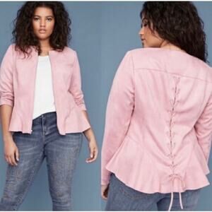 Lane Bryant Pink Faux Suede Peplum Jacket Womens Size 22 Lace Up Corset Back